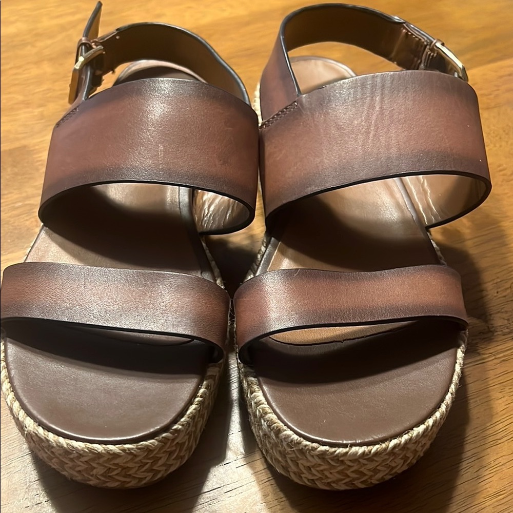 Naturalizer Brown Leather Espadrille Sandals with Adjustable Ankle Strap